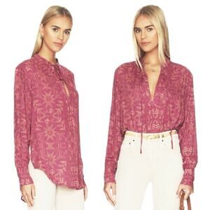 FREE PEOPLE Women’s Mia Vneck Geo Print Long Sleeve Tunic size Large